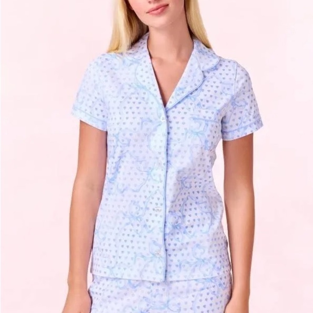 Roller Rabbit x LoveShackFancy Luna Bow Hearts Pajamas in Pale Blue